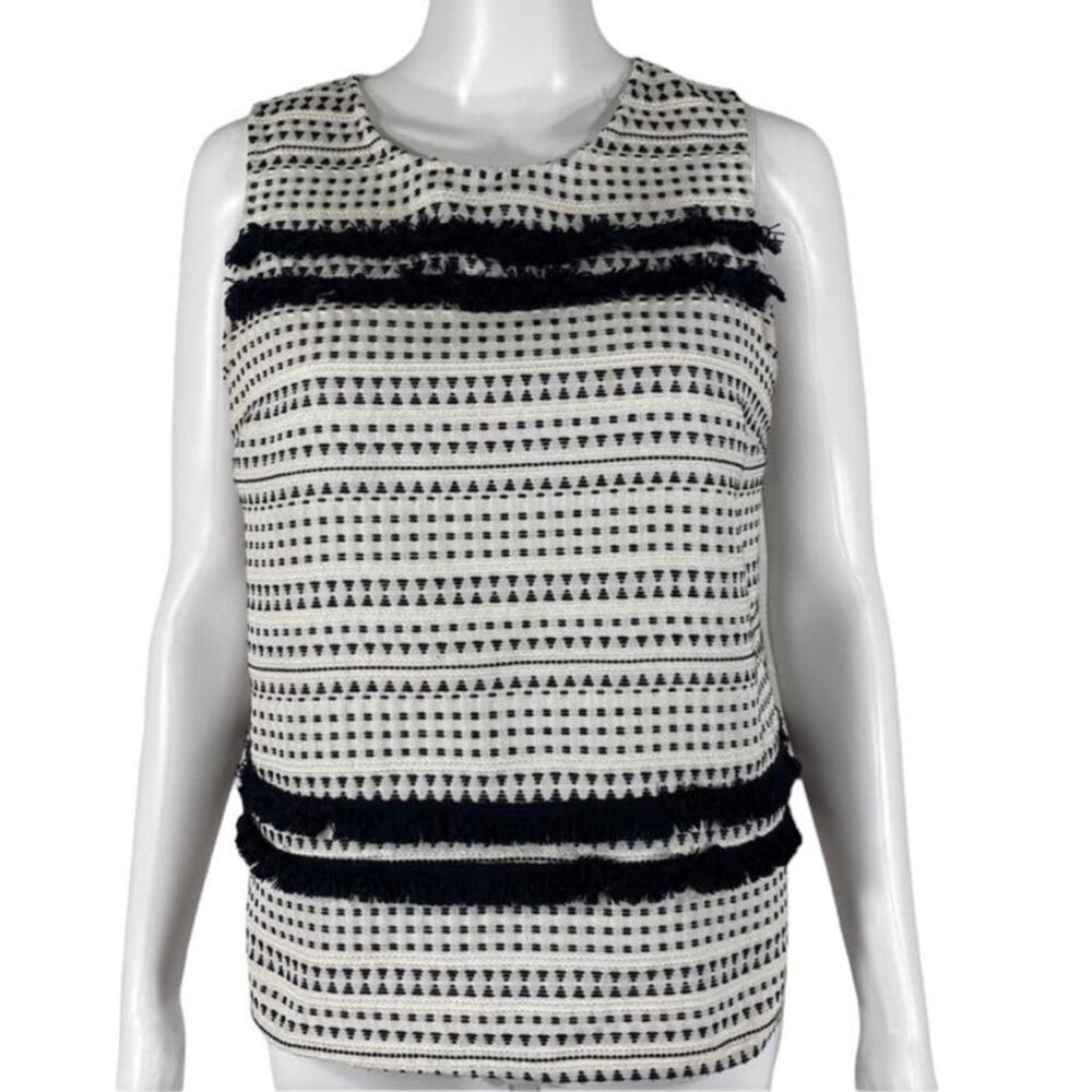 Pixley Women's Medium White and Black Sleeveless Formal Peplum Blouse